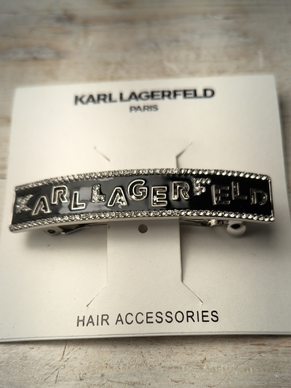 Karl Lagerfeld Black and Silver Logo Hair Barrette